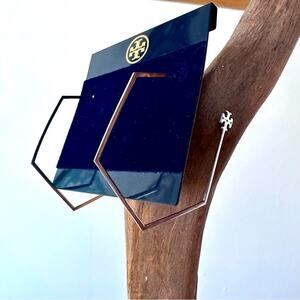 Tory Burch - Silver Reva Hexagon Logo Hoop Earrings